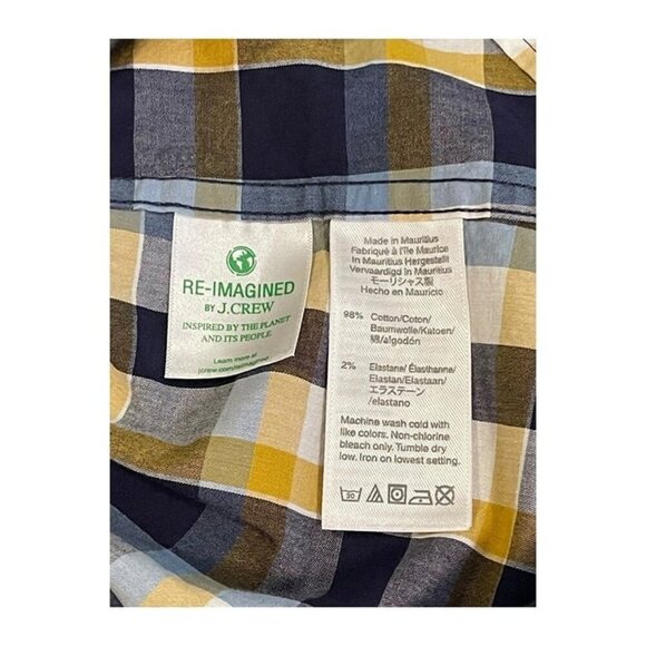 J. Crew Men’s Slim Flex Washed Button Down Oxford Shirt Size M Blue Yellow Plaid - Picture 5 of 5